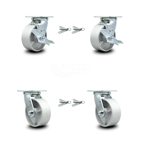 Service Caster 5 Inch Semi Steel Caster Set with Ball Bearings 4 Swivel Lock 2 Brake SCC SCC-30CS520-SSB-TLB-BSL-2-BSL-2 - main